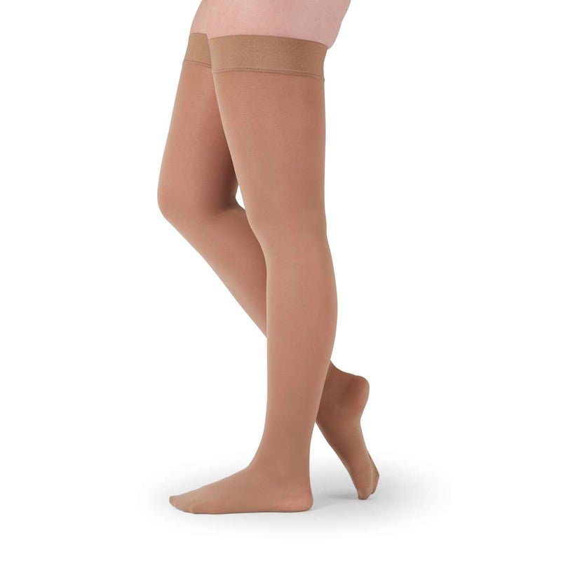 medi assure 30-40 mmHg Thigh High w/Beaded Silicone Topband Closed Toe Compression Stockings (Small), Beige, Standard