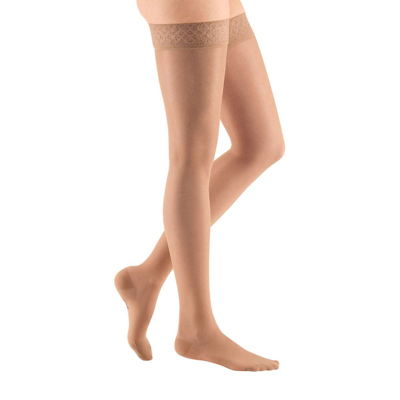 mediven sheer & soft 15-20 mmHg Thigh High w/Lace Silicone Topband Closed Toe Compression Stockings, Natural, I-Standard