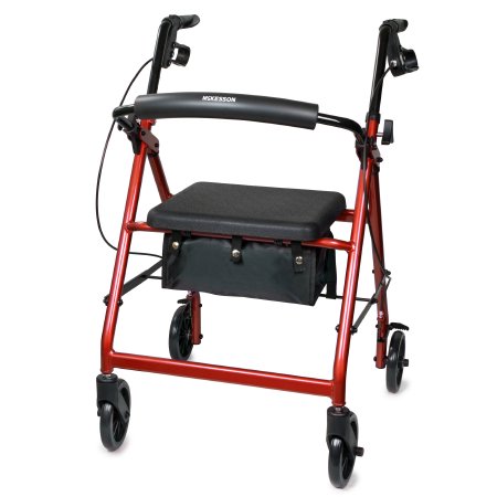 RED - McKesson 4-Wheel Folding Rollator Walker 