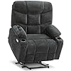 Power Lift Recliner Chair with Extended Footrest for Big Elderly People, Fabric R7289 (Dark Gray, Wide)