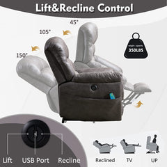 Wide Reclining Silent Power Lift Chair with Massage & Heat USB (350 lbs. Limit)