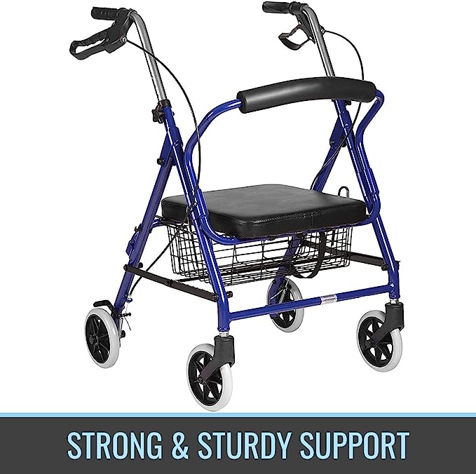 Ultra Lightweight Folding Aluminum Hemi Rollator with Padded Seat, Basket & Adjustable Handle Height - 300 pound Weight Capacity