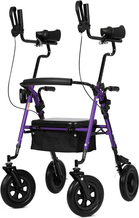 Walker, Stand Up Rolling Walker with 10’’Big PU Wheels and Adjustable Padded Armrests  from 4’8”to 6'4”,