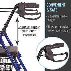 Ultra Lightweight Folding Aluminum Hemi Rollator with Padded Seat, Basket & Adjustable Handle Height - 300 pound Weight Capacity