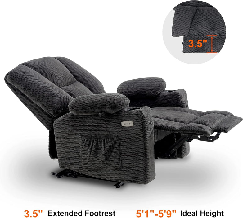 Fabric Electric Power Recliner Chair with Heat and Massage, Cup Holders, USB Charge Ports, Extended Footrest,