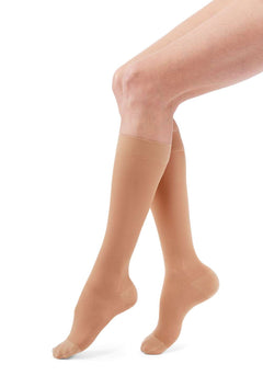 duomed transparent 15-20 mmHg Calf High Closed Toe Compression Stockings, Nude, Small-Petite