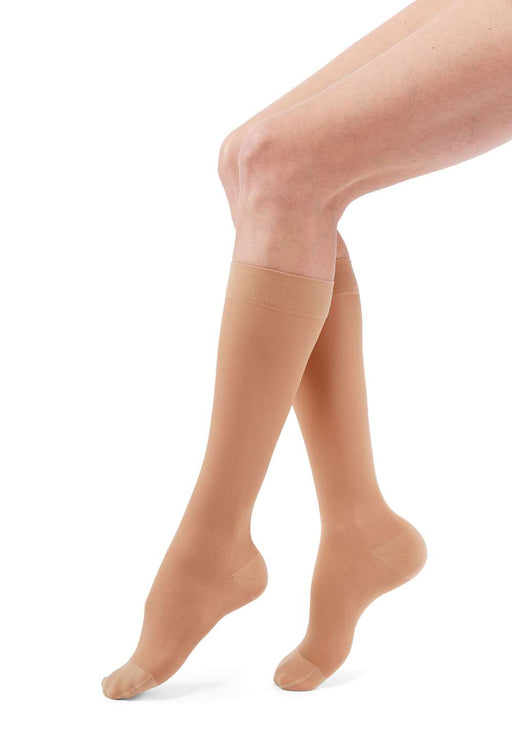 duomed transparent 20-30 mmHg Calf High Closed Toe Compression Stockings, Nude, Small-Petite