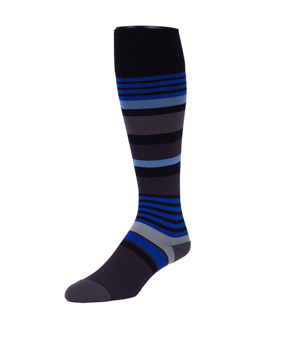 Rejuva Motley Stripe 20-30 mmHg Compression Socks Black/Blue Size S