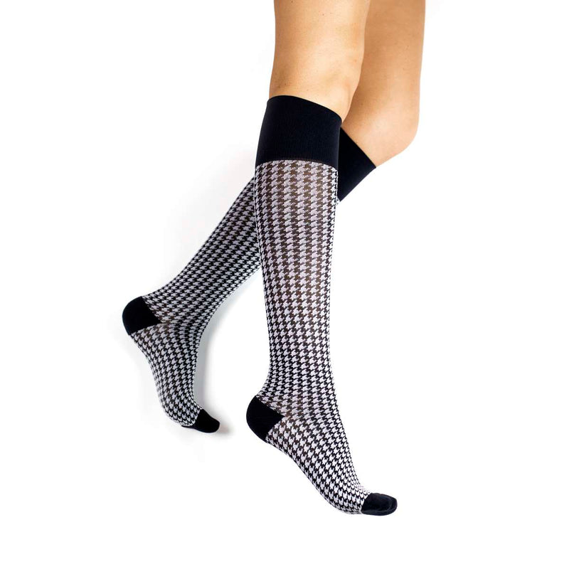 Houndstooth Compression Socks 15-20 Black/White Size S