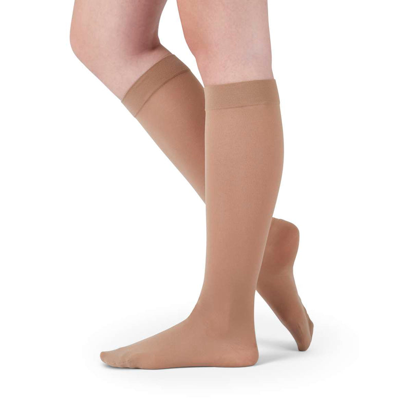 medi assure 20-30 mmHg Calf High Closed Toe Compression Stockings, Beige, Large (Extra Wide)-Petite