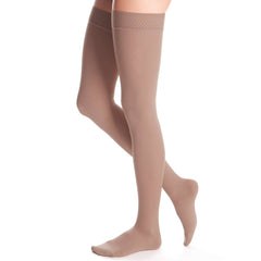 duomed advantage 20-30 mmHg Thigh High w/Beaded Topband Closed Toe Compression Stockings, Beige, Small-Petite