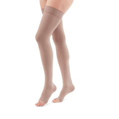duomed advantage 20-30 mmHg Thigh High w/Beaded Topband Open Toe Compression Stockings, Beige, Small-Petite