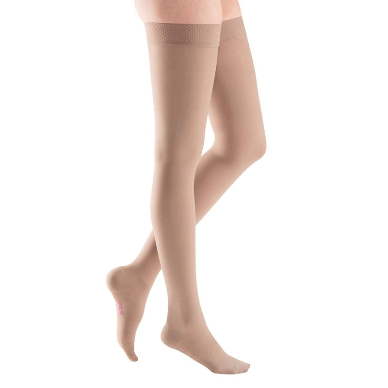 mediven plus 20-30 mmHg Thigh High w/Beaded Silicone Topband Closed Toe Compression Stockings, Beige, I-Standard