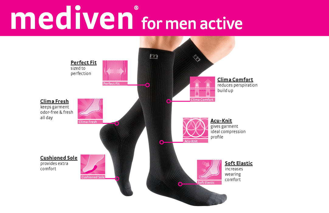 mediven active 15-20 mmHg Calf High Closed Toe Compression Stockings, Grey, II-Tall