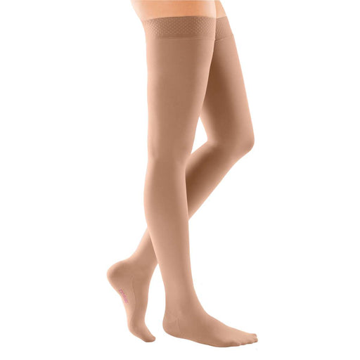 mediven comfort 15-20 mmHg Thigh High w/Beaded Silicone Topband Closed Toe Compression Stockings, Natural, I-Standard