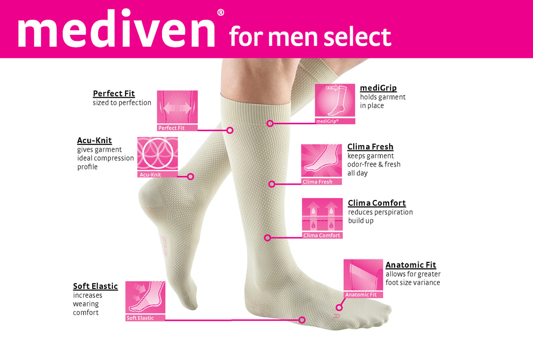 mediven for men select 30-40 mmHg Calf High Closed Toe Compression Stockings, Tan, II-Standard