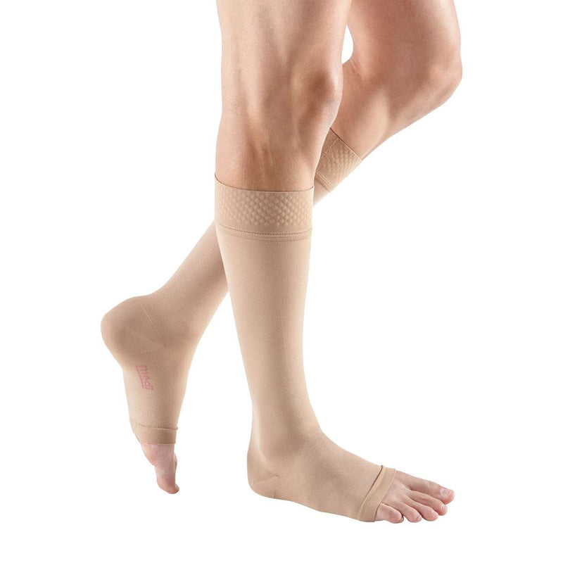 mediven forte 30-40 mmHg Calf High w/Silicone Topband Open Toe Compression Stockings, Caramel, III (Extra Wide)-Standard