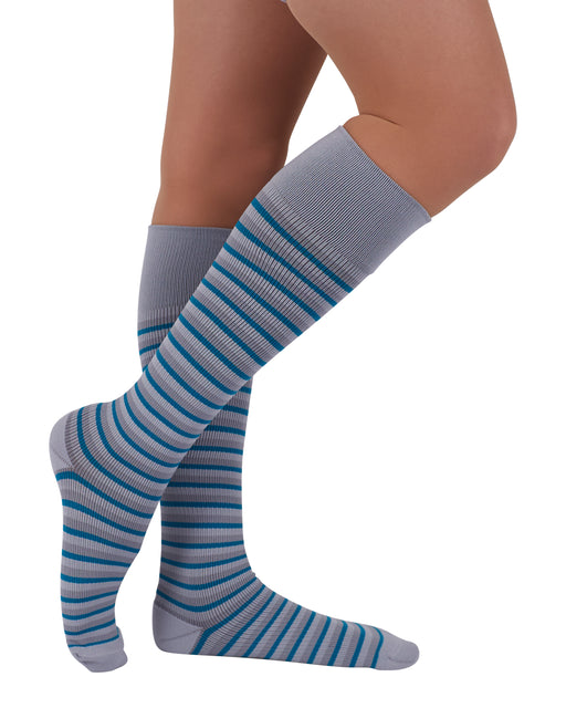 Rejuva Stripe 15-20 mmHg Compression Socks Gray/Teal Size S