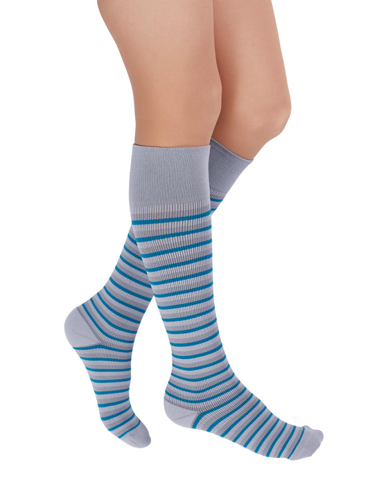 Rejuva Stripe 15-20 mmHg Compression Socks Gray/Teal Size S