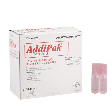 Inhalation Solutions: Addipak Respiratory Inhalation Solution, Saline 0.9%, Sterile, Red Vial, 15 mL