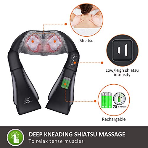 Shiatsu Neck Shoulder Massager with Soothing Heated Wireless