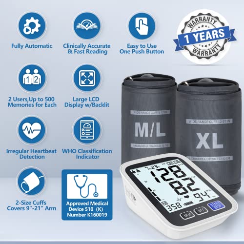 All New LAZLE Blood Pressure Monitor - Automatic Upper Arm Machine &  Accurate Adjustable Digital BP Cuff Kit - Largest Backlit Display - 200  Sets Memory, Includes Batteries, Carrying Case 