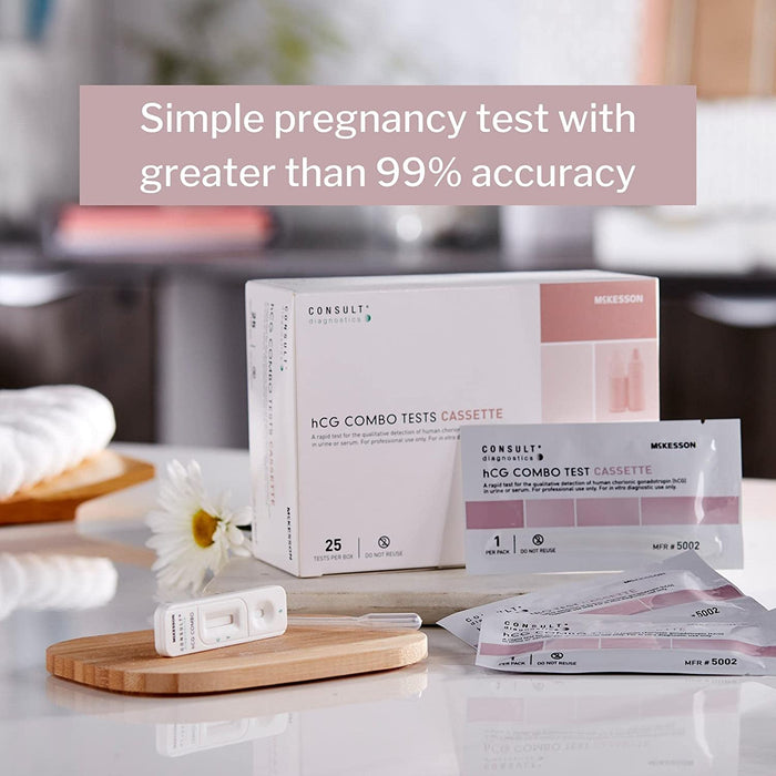 McKesson Rapid Pregnancy Test, Consult hCG Urine or Serum Test, Individually Wrapped, 3 Minute Results, Over 99% Accurate, 25 Count, 1 Pack