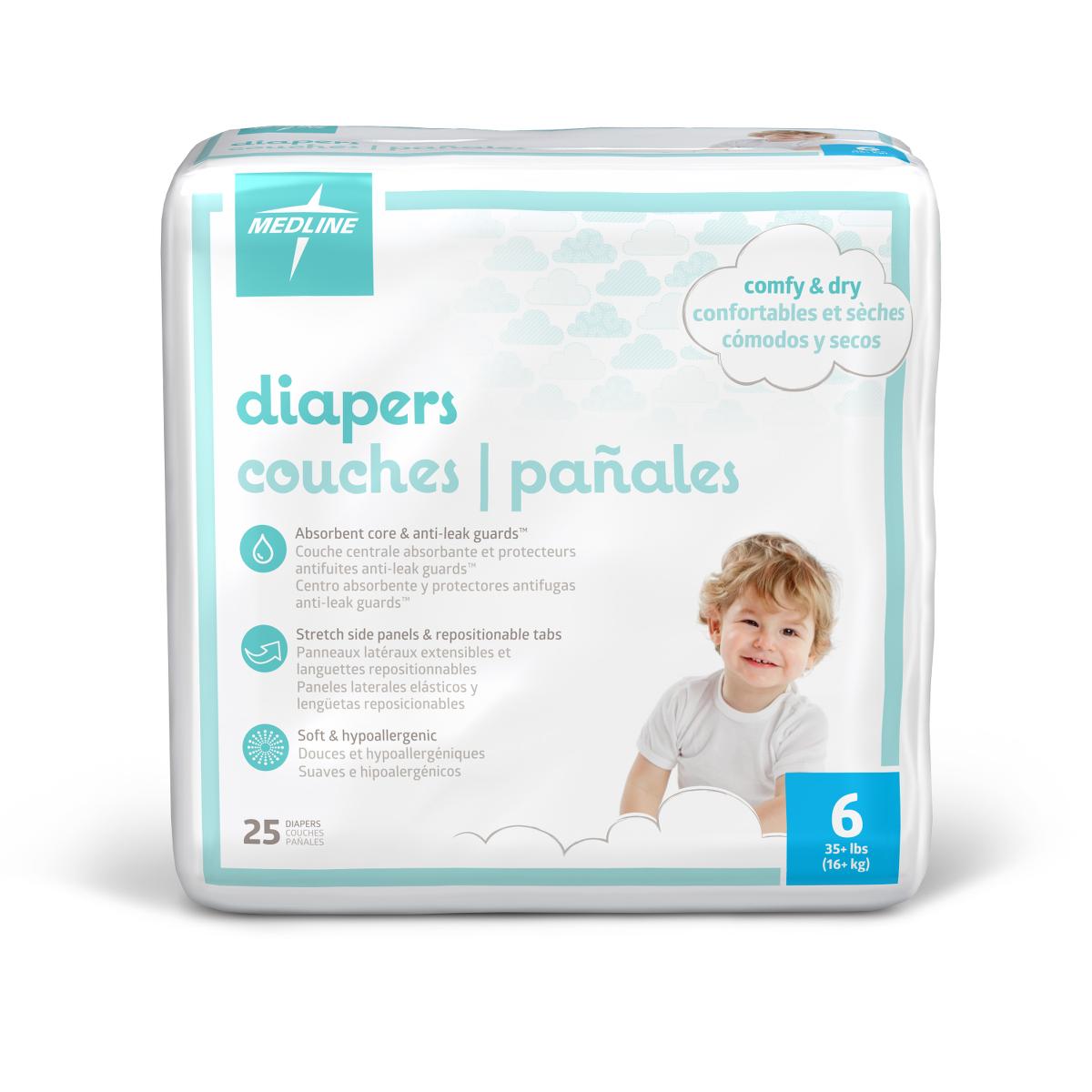 200 Each-Case / White / Sizes N-7, Newborn 41+ Lbs Incontinence - MEDLINE - Wasatch Medical Supply