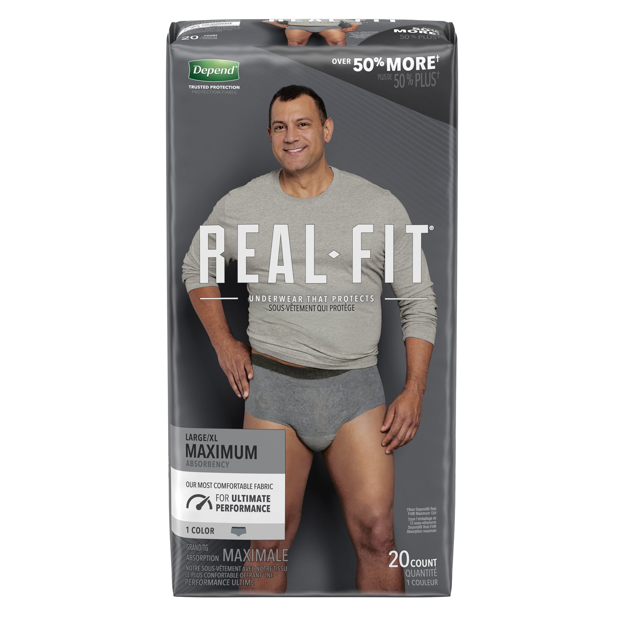 Depend Men Washable Incontinence Underwear 3 IN 1 Protection Large