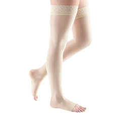 mediven sheer & soft 20-30 mmHg Thigh High w/Lace Silicone Topband Open Toe Compression Stockings