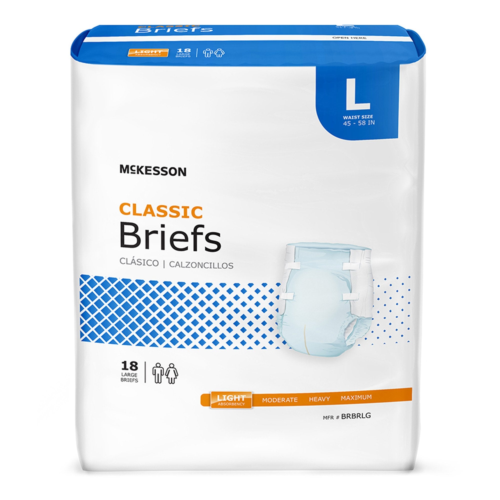 McKesson Classic Light Absorbency Incontinence Brief, Large | Bag-18 | 973139_BG