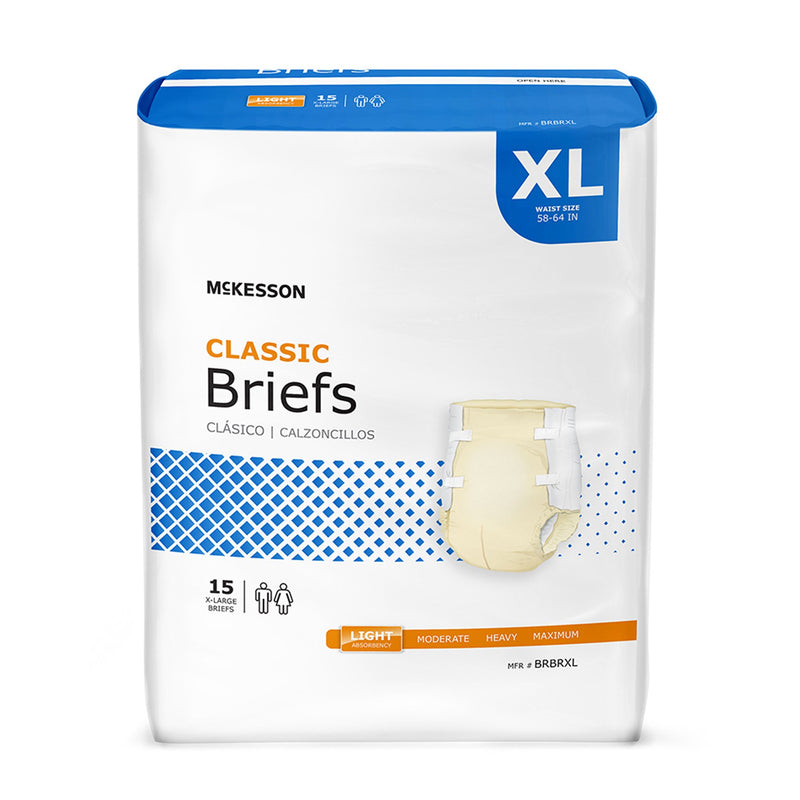 McKesson Classic Light Absorbency Incontinence Brief, Extra Large | Bag-15 | 973141_BG