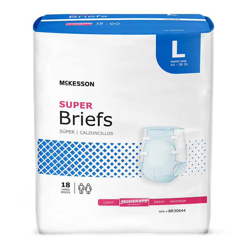McKesson Super Moderate Absorbency Incontinence Brief, Large | Bag-18 | 1123842_BG