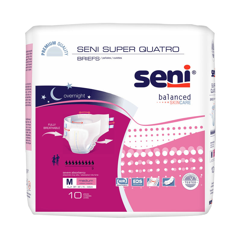 Seni® Super Quatro Severe Absorbency Incontinence Brief, Medium | Case-40 | 1163836_CS
